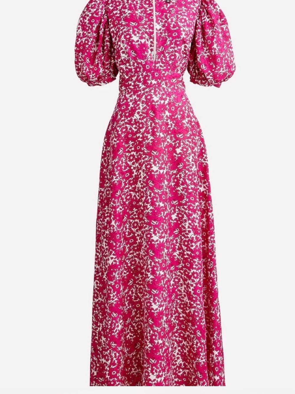 J. Crew Hot Pink Floral Puff-Sleeve Maxi Dress